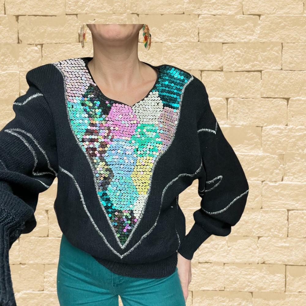 Vintage Bonnie Boerer Sequin Sweater with Dolman Sleeves